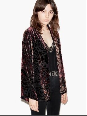 The Kooples Velvet / Silk Burnout Floral Open-Front Kimono Jacket size small